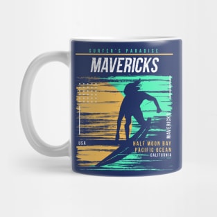 Retro Surfing Mavericks Beach Half Moon Bay California // Vintage Surfer Beach // Surfer's Paradise Mug